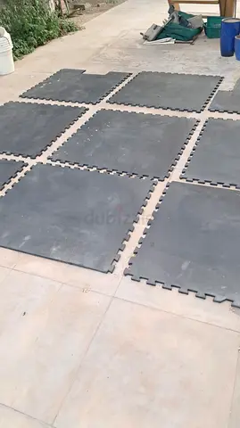 Interlocking Rubber Gym Floor Mats - 9 Pieces (Used)