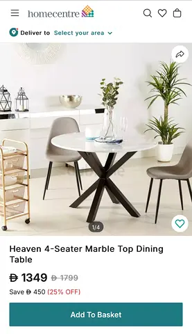 Heaven Marble Top Dining table with free three chairs
