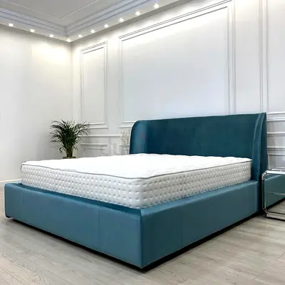 Modern Teal Upholstered King Bed with Mattress