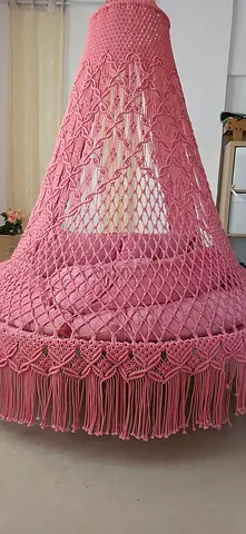 Handmade Pink Macrame Hanging Swing Chair with Cushion