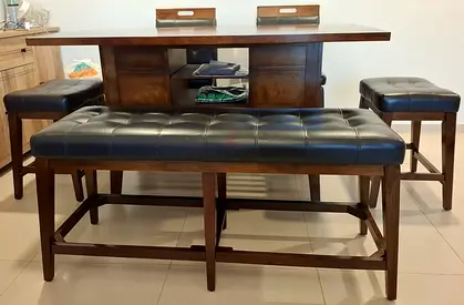 HOME CENTER Dining Table with 02 Chairs (swivels/turns), 02 Stools and 01 Bench