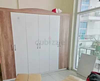 6 Door Wardrobe / Armoire in White and Wood Finish - Good Condition