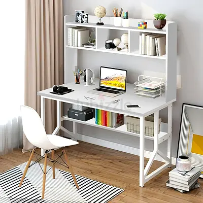 Modern Study Writing Table with Bookshelf (120 x 60 x 141.5 cm) – White