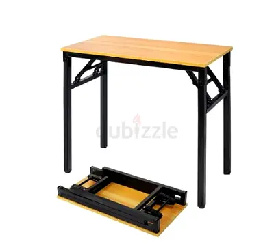 Foldable Wooden Top Study/Utility Table with Metal Legs
