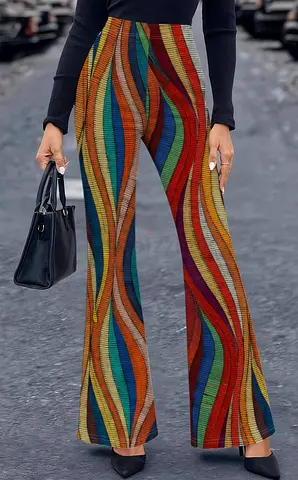 Two-piece colorful striped crop top and wide-leg pants set - size medium