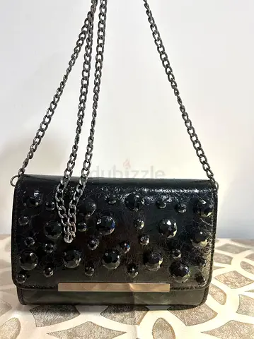 Black ALDO Embellished Chain-Handle Evening Bag