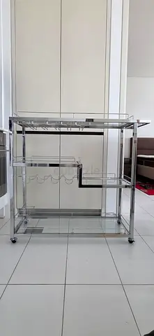 Chrome Glass Bar Trolley / Cart - 3 Tier