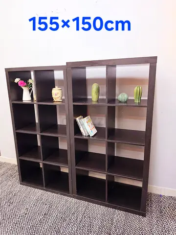 IKEA Kallax-style 4x4 Cube Shelving Unit (155×150 cm) - Dark Brown, Good Condition
