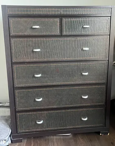 Dark Wood 6-Drawer Chest with Faux Croc Fronts