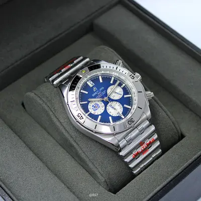 Breitling Mens Stainless Steel Chronograph Super Master Copy Watch with Blue Dial