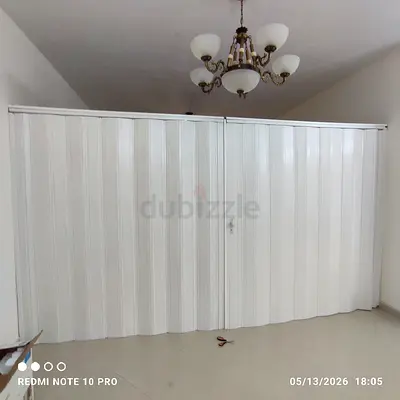 White PVC Folding Accordion Room Divider / Sliding Partition - Good Condition