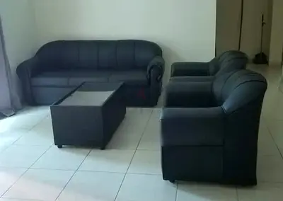 Brand New Black 3-seater sofa with two single armchairs and coffee table