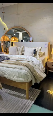 Solid Wood Queen Bed with Headboard and Nightstands - Light Oak Finish