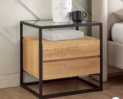 Modern Two Drawer Nightstand with Metal Frame
