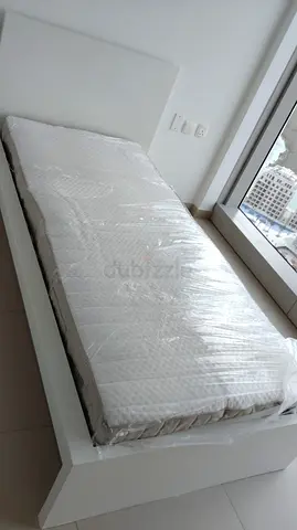Ikea Single white platform bed frame with mattress - like new