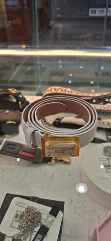 Dolce  Gabbana White Leather Belt with Gold Buckle