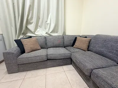 Gray L-shaped Fabric Corner Sofa -Very Good Condition like new