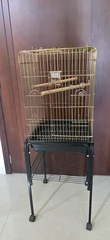 Spacious Bird Cage with Rolling Stand and Perches