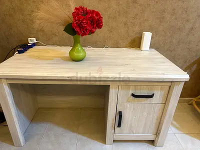 Light Wood Study Desk with Drawer and Cupboard