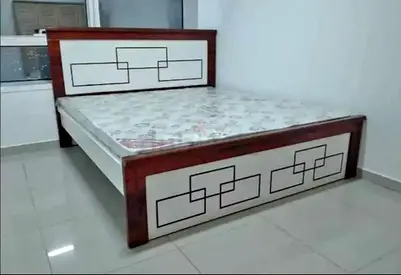 Wooden Double Bed with Headboard and Footboard with mattress