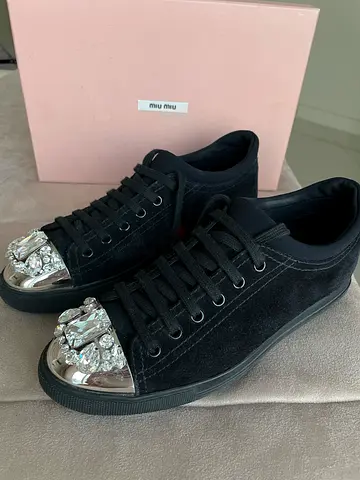 Miu Miu Black Suede Crystal Sneaker Shoes