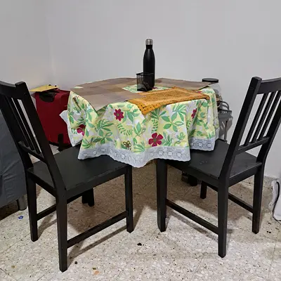 Small Black Wooden Dining Table with 2 Chairs - Compact Set
