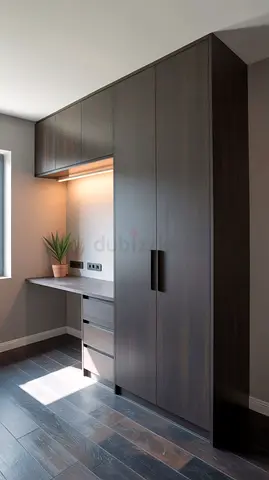 Built-in Wardrobe with Integrated Desk and Drawers