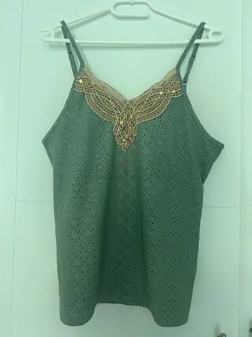 Green strappy top - Small, baggy fit