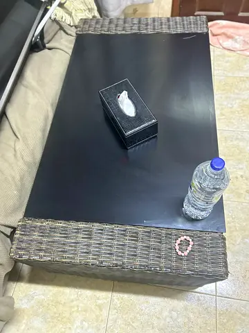 Wicker Coffee Table with Black Top