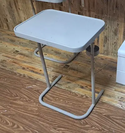 Ikea grey side table with cup holder, lightweight and portable