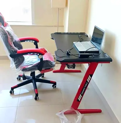 Gaming Desk and Matching Ergonomic Gaming Chair - Red/Black Set