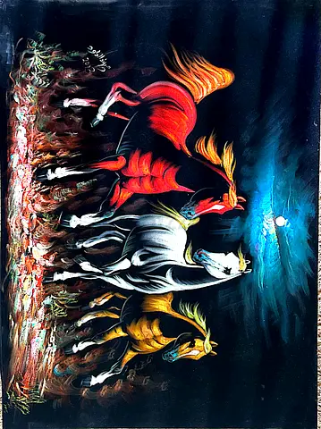 Hand-painted Horse Artwork on Canvas - Vibrant Night Scene
