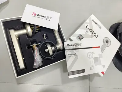 GeekSmart L-B203 door lever handle set - brushed metal, new in box