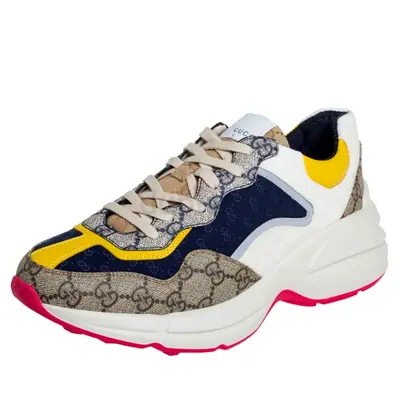 Original Gucci Multicolor GG Canvas And Leather Rhyton Sneakers Size 40