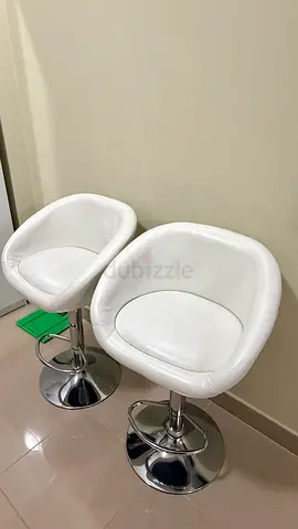 Pair of White Leatherette Adjustable Bar Stools