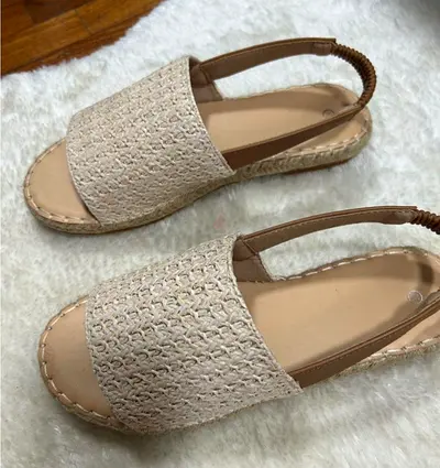 Beige woven slingback flat sandals size 37
