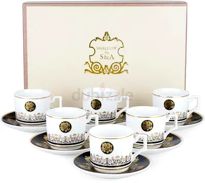 Cuisine Art 6-Piece Porcelain Tea Cup Set – White  Black  Elegant and stylish tea cup set