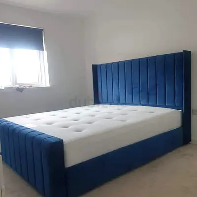 Blue Velvet Upholstered King Bed Frame