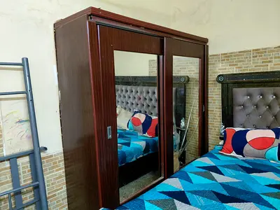 Wooden Sliding Door Wardrobe with Mirror - used