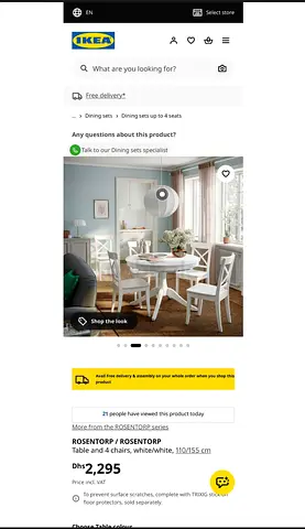 IKEA ROSENTORP Extendable Dining Table with 4 chairs