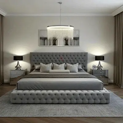 Modern Gray Tufted Bed Set with  Nightstands can be customised in different colours sizes