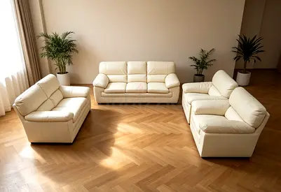 Cream Leather 4-Piece Sofa Set – Good Condition
