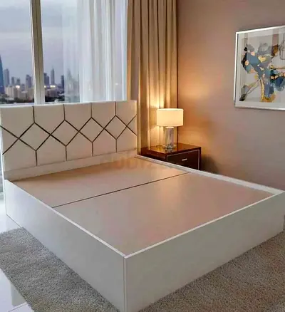Brand New White Platform King Size Bed Frame with Upholstered Headboard
