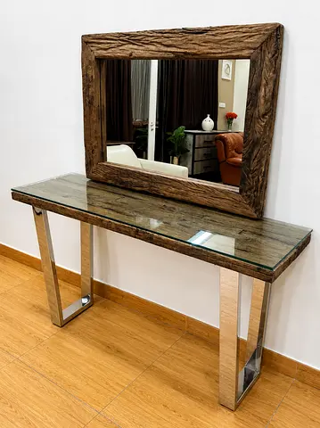 Marina Home Railway Wood Console Table With Wall Mirror