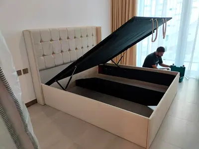 Modern Bedframe in stylish design fully customisable king size in soft Fabric storage can be install