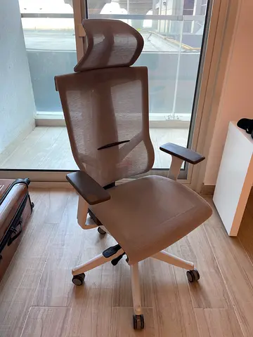 Ergonomic Mesh Office Chair with Headrest (Light Beige) - Good Condition