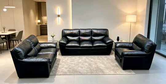 Black Leather 3-Piece Sofa Set — Good Condition