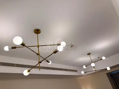 Set of Modern Brass Sputnik Ceiling Lights with Globe Shades