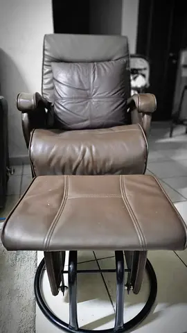 Comfortable Brown Leather Recliner and revolver with Ottoman(FINAL PRICE)