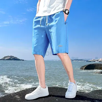 Light Blue Mens Casual Drawstring Cotton Shorts - Size M (Approx.)